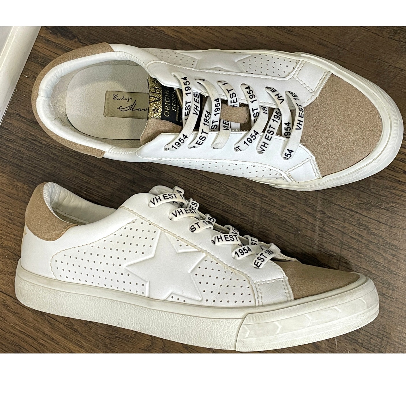 Vintage Havana Sneakers Shoes White/Camel Leather/Suede Star Women's Sz 8